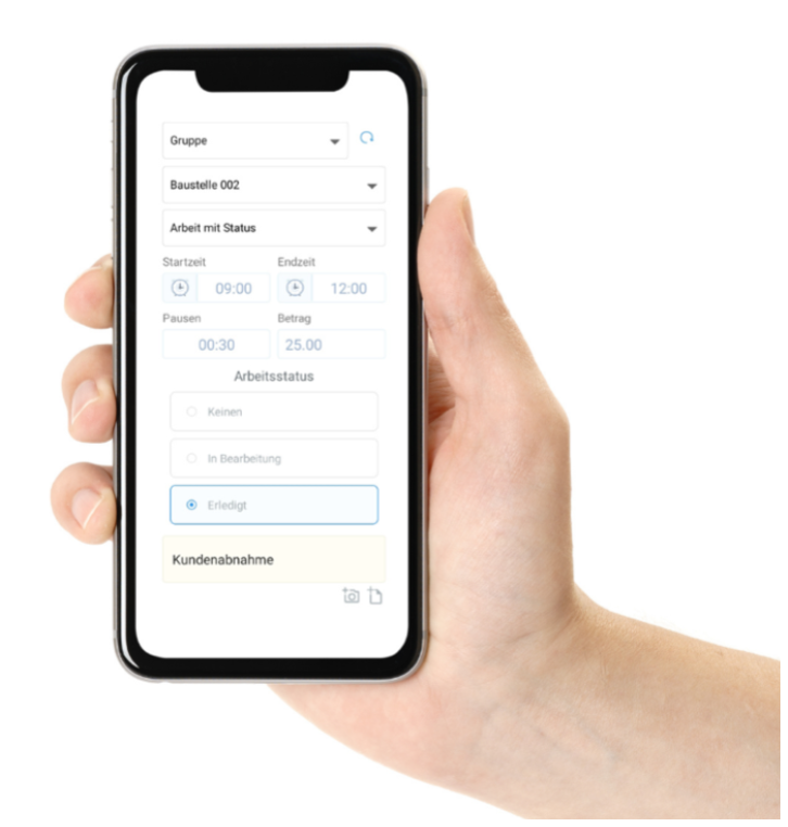 Eingabe von Arbeitszeit auf dem Smartphone